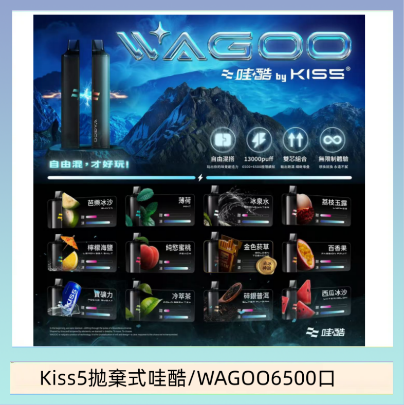 Kis5 6500 WAGOO哇酷Kiss5 6500口拋棄式 | 自由混搭雙口味 | 雙芯組合